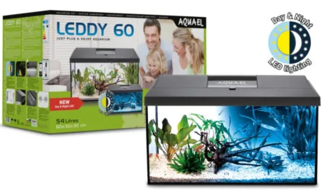 Aquael Leddy Startersæt Day & Night Plus 54 Liter Sort Lampe