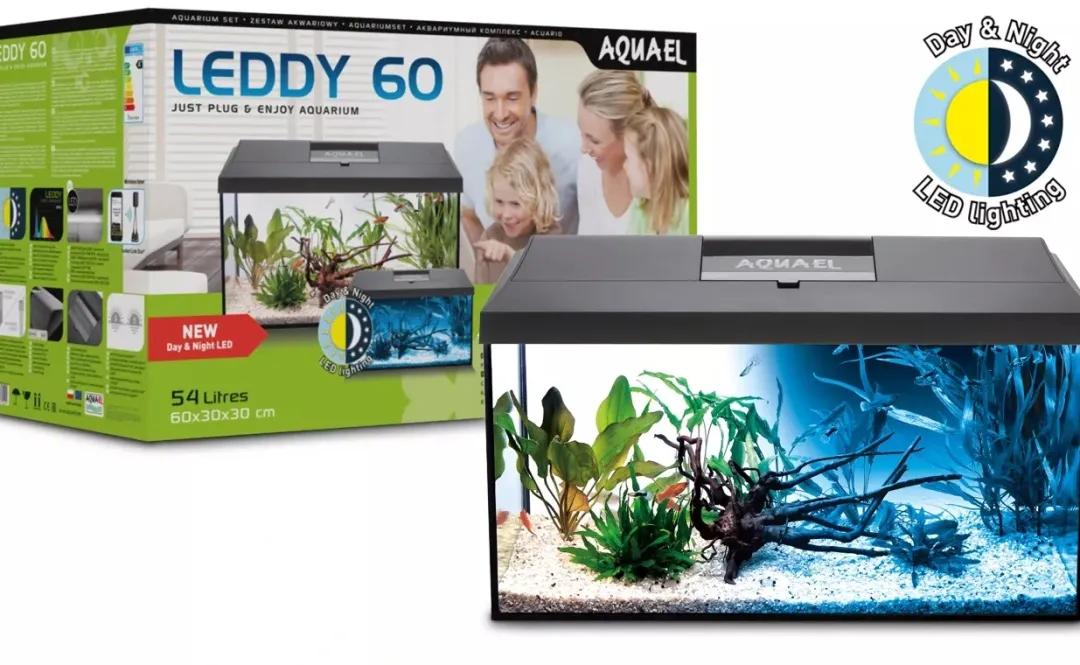 Aquael Leddy Startersæt Day & Night Plus 54 Liter Sort Lampe
