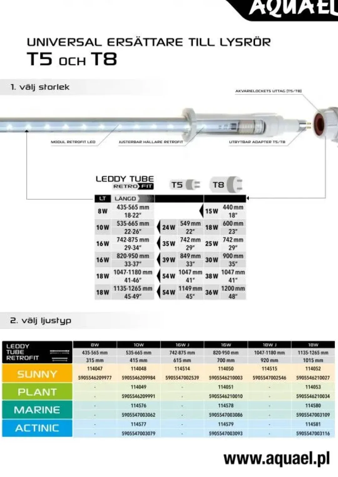 Aquael Leddy Tube RetroFit ACTINIC 18 W 115-120 cm