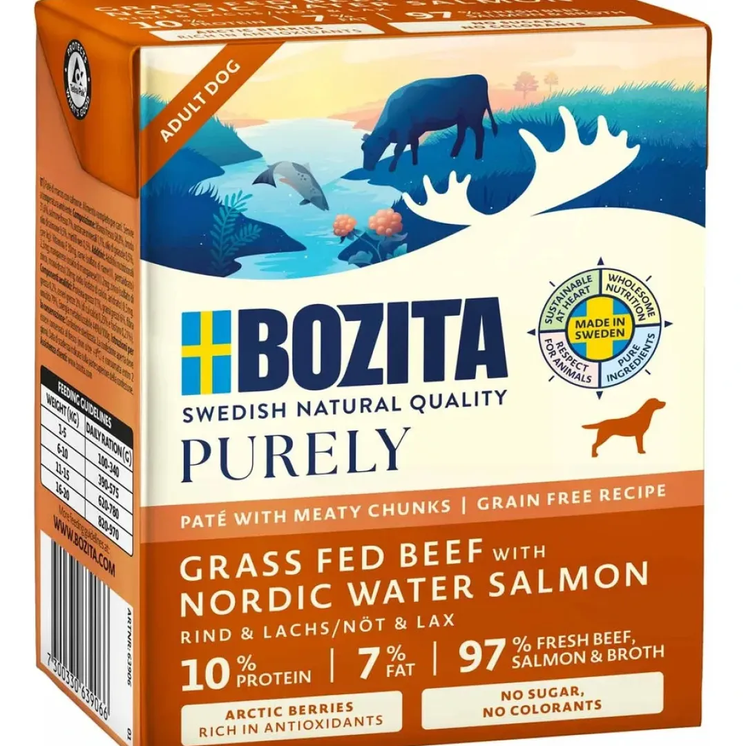 Bozita - Swedish natural quality Bozita Hund Purely Pate bøf og laks 370 g - Naturligt og saftigt