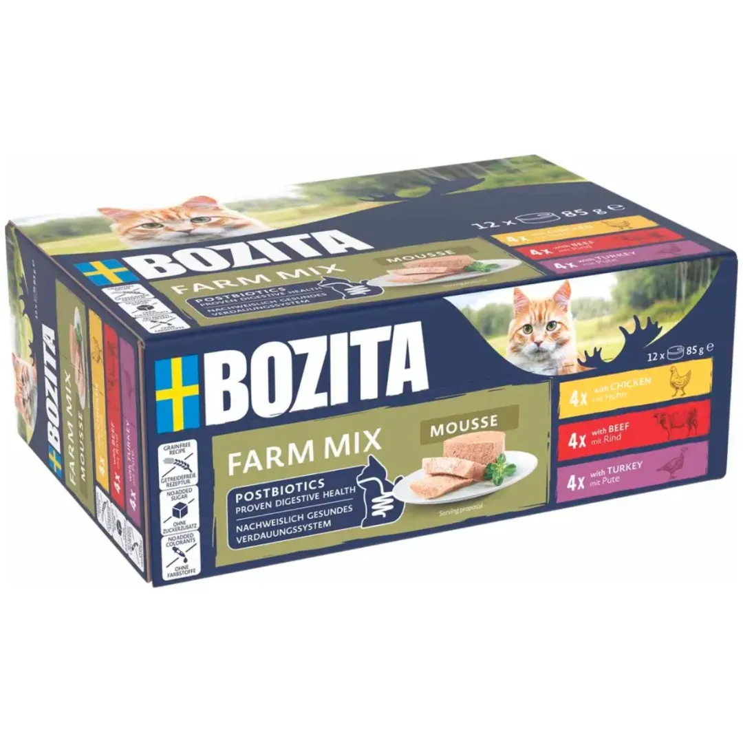 Bozita - Swedish natural quality Bozita Mousse Mixedfarm 12x85 g - Kylling, Okse & Kalkun til Kat