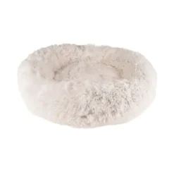 Flamingo Cushion Krems fluffy rund hundeseng medium hvid