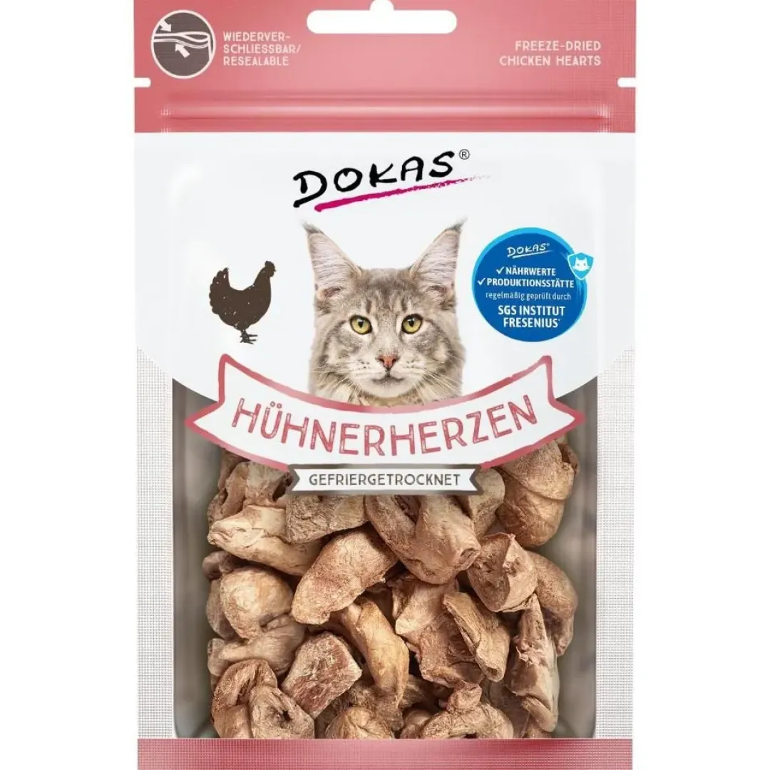 Dokas Premium Hunde og Kattesnacks Dokas Kat Frysetørrede kyllingehjerter 15 Gram