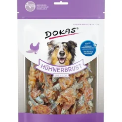 Dokas Premium Hunde og Kattesnacks Dokas Tørret kyllingebryst med fisk 220 g - lækker hundesnack i stor pose