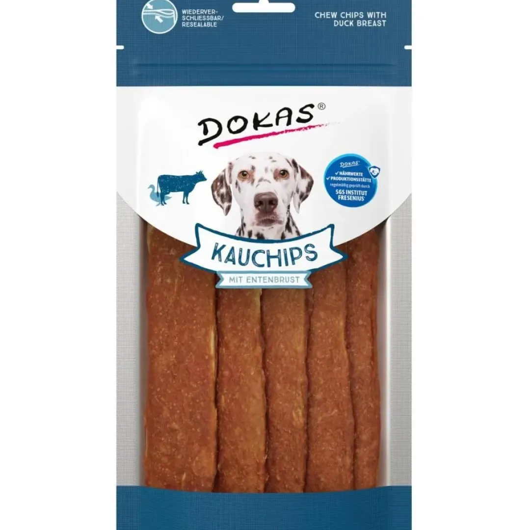 Dokas Premium Hunde og Kattesnacks Dokas Tyggechips med andebryst 175 g - sunde tyggevenner