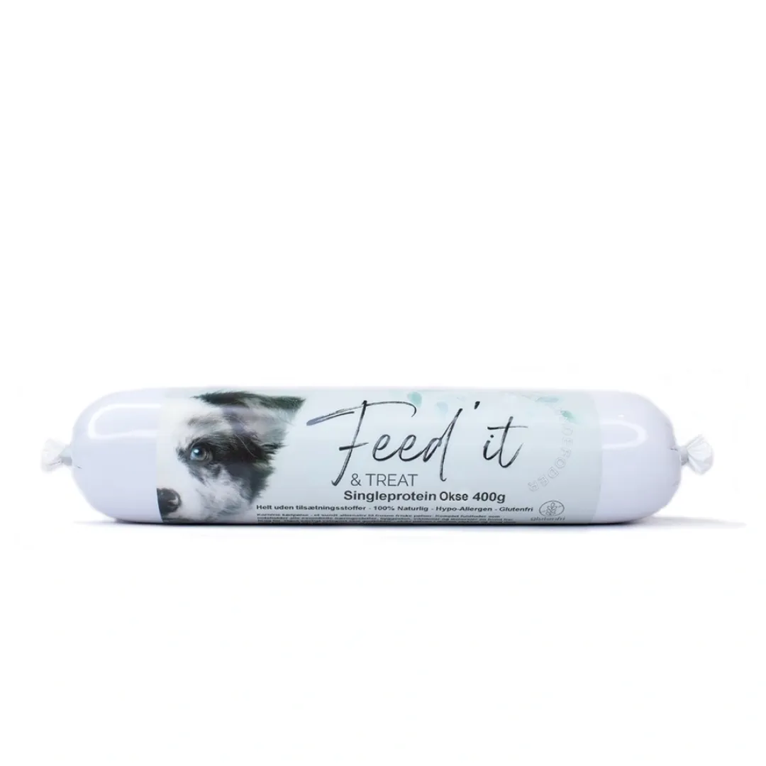 Feed it - Lækre snackpølser Feedit & Treat Pure Beef 400 g - naturlig oksepølse til hund og kat