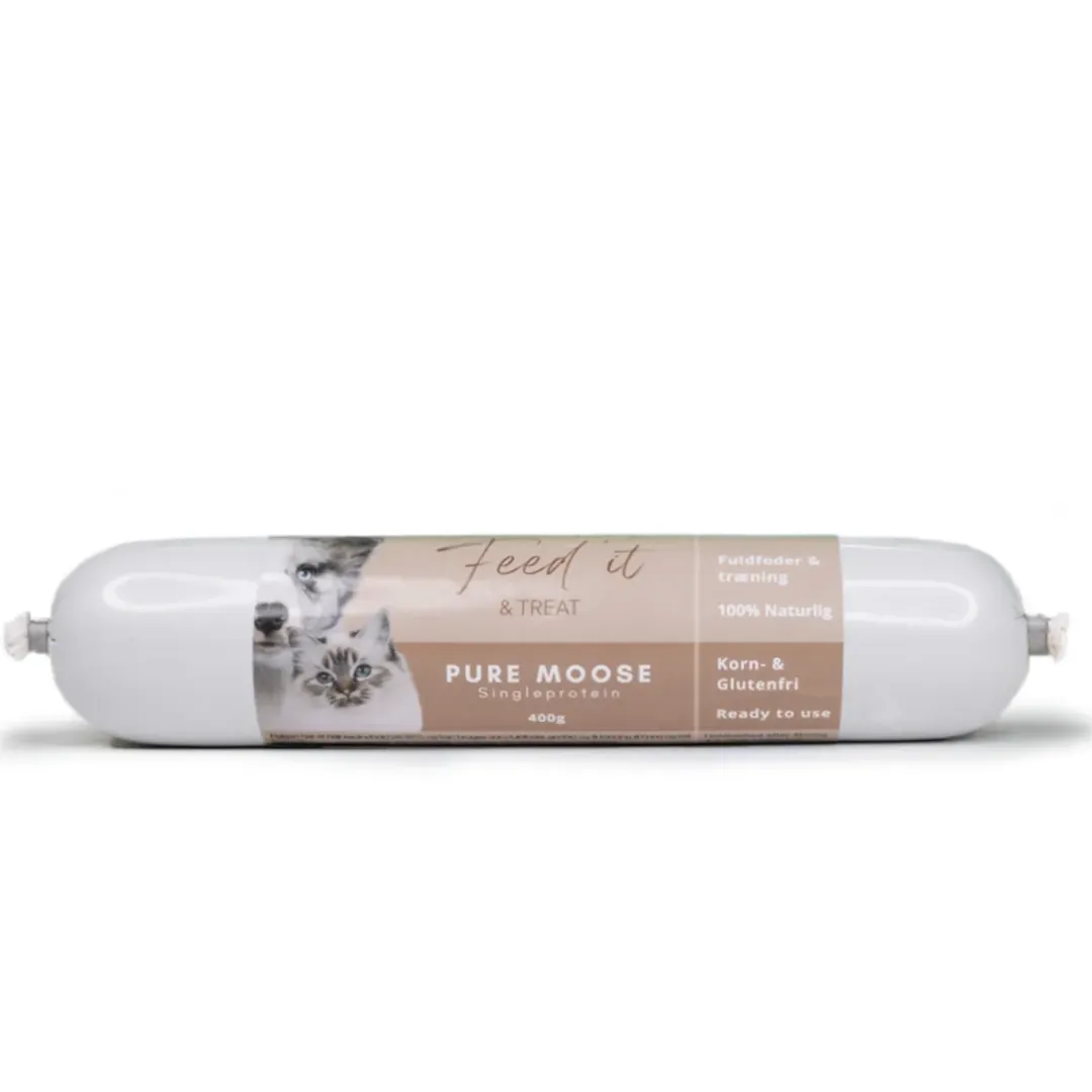 Feed it - Lækre snackpølser Feedit & Treat Pure Moose foderpølse - 92% elgkød naturlig fuldfoderpølse 400 g