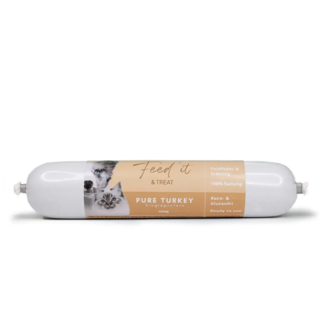 Feed it - Lækre snackpølser Feedit & Treat Pure Turkey 400 g - naturlig kalkunskærepølse til hund og kat