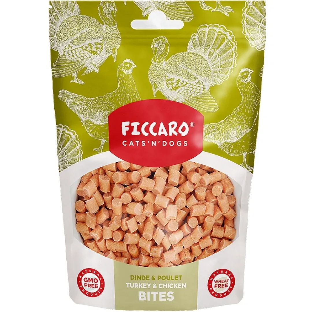 Ficcaro Katte og Hundesnack FICCARO Hundesnack Kalkun & Kylling Bites - kalkun og kylling i små bidder 100 g