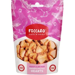 Ficcaro Katte og Hundesnack FICCARO Hundesnack Kylling og sej hearts 100 g - naturlige hundesnacks i hjerteform