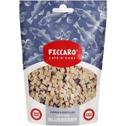 Ficcaro Katte og Hundesnack FICCARO Hundesnack Torsk & Blåbær Soft Cubes - bløde tern af torsk og blåbær 100 g
