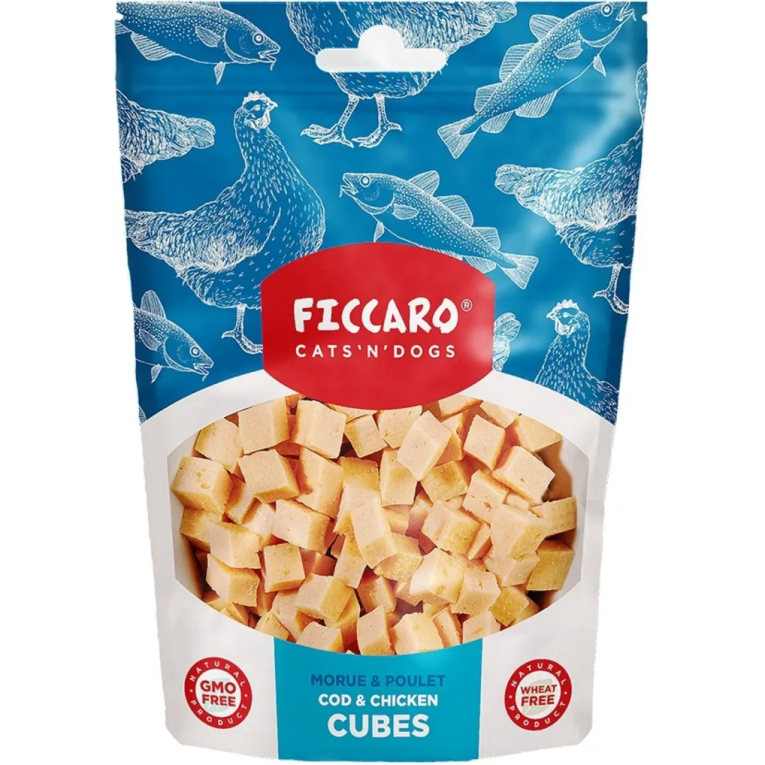 Ficcaro Katte og Hundesnack FICCARO Hundesnack Torsk & Kylling Cubes - lækre tern med fisk og kylling til hunde 100 g