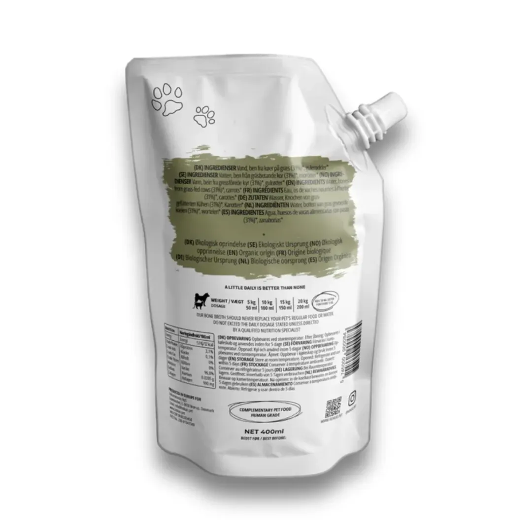 Hokuo naturlige godbidder og bouillon til hund og kat Hokuo Beef Bone Broth 400 ml - naturlig oksebouillon til hunde og katte