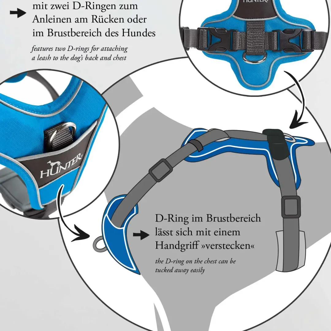 Hunter Divo hundesele L-XL petrol/grå just mave 79-107 cm - Ergonomisk komfort og refleks