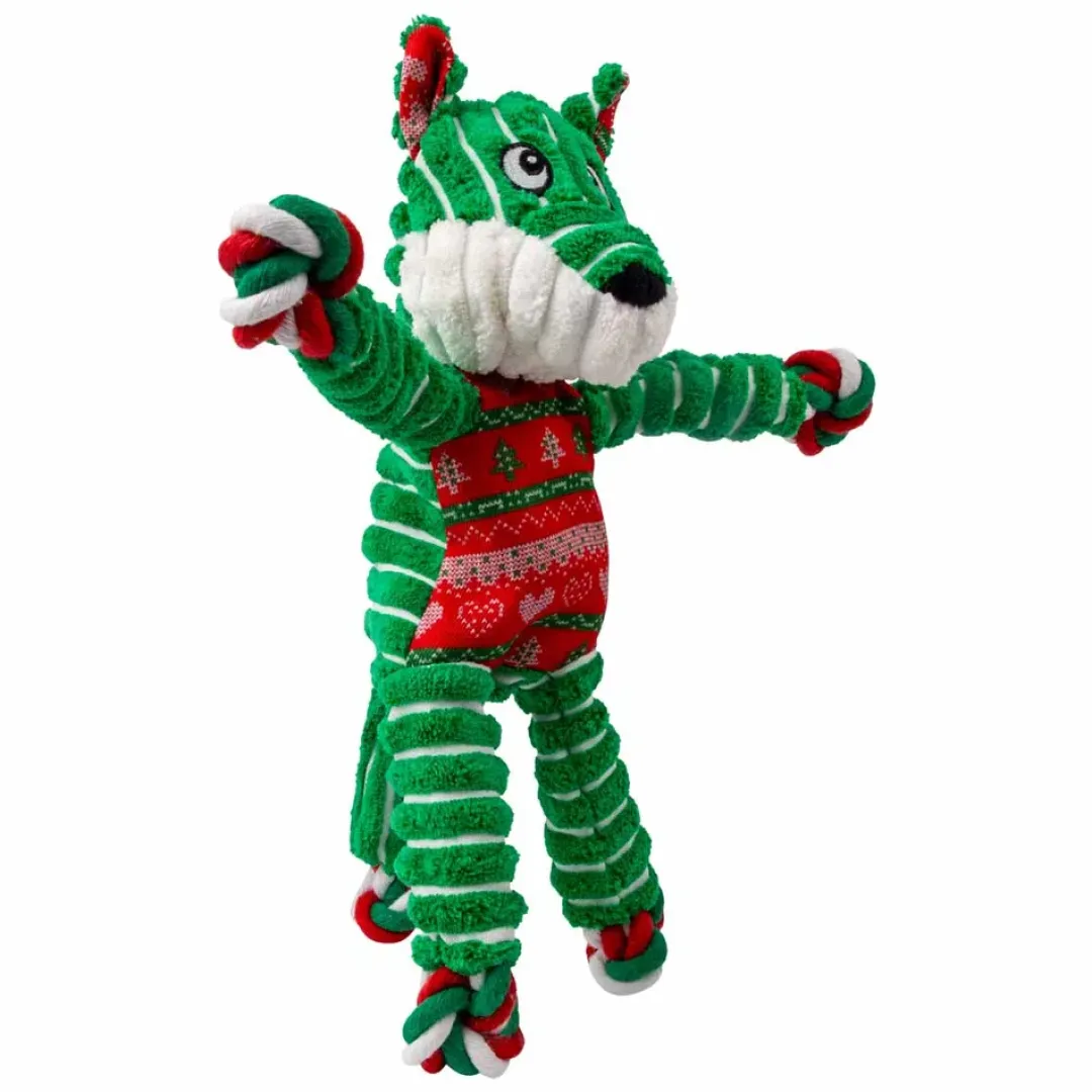 Kong Holiday Floppy Knots Fox S/M - et klassisk plys-hundelegetøj med reb og knuder, pivelyd og juletema.