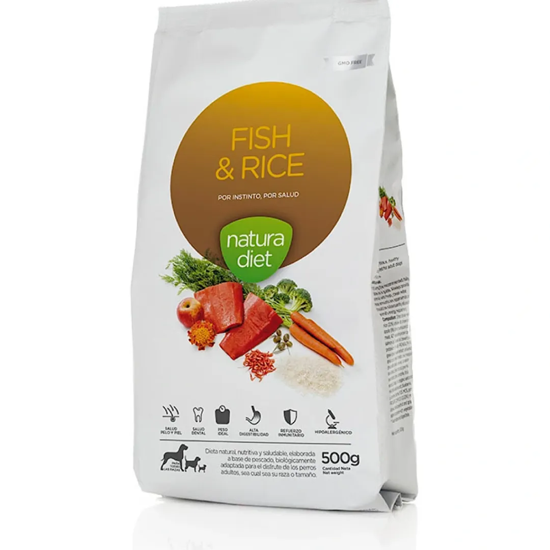 Natura Diet Super premium Hunde & kattefoder Natura Diet Fisk og Ris hundefoder 500 g - Skånsomt og naturligt