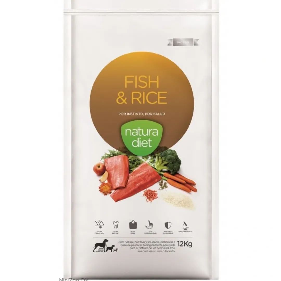 Natura Diet Super premium Hunde & kattefoder Natura Diet Fisk og ris hundefoder 12 kg - Skånsomt og naturligt