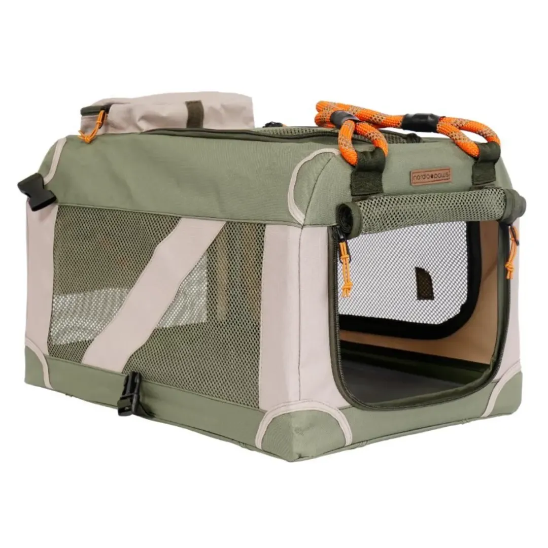 Nordic Paws Foldbart luksus hundebur i stof Army S - komfort og ro