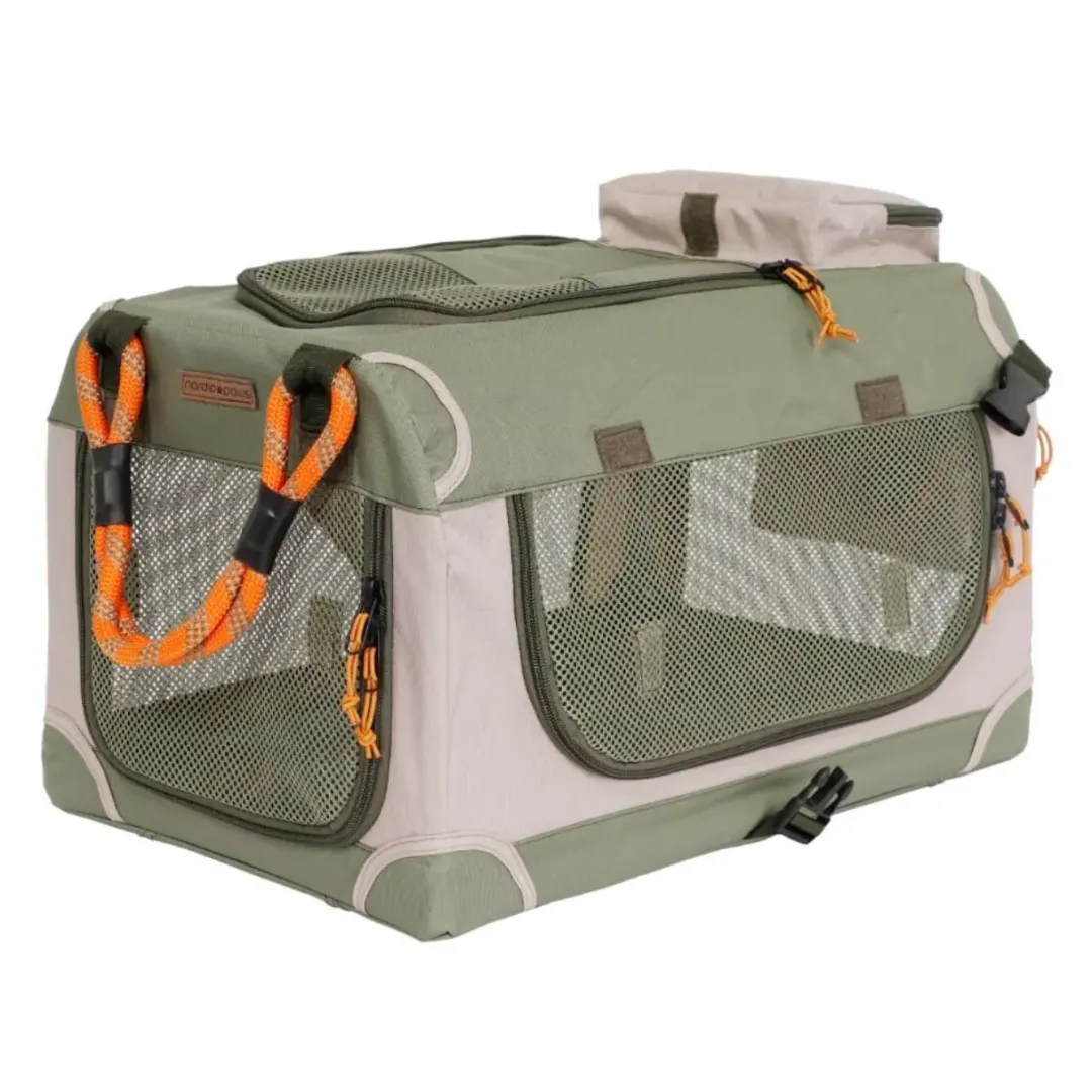 Nordic Paws Foldbart luksus hundebur i stof Army S - komfort og ro
