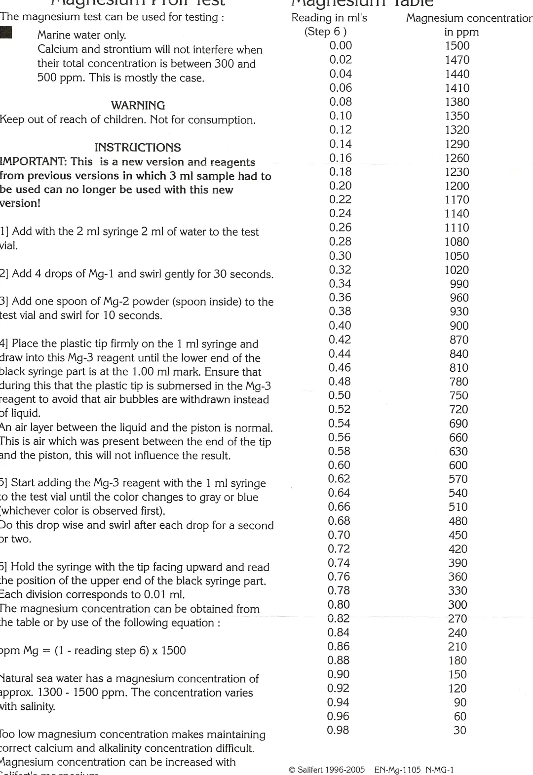 Salifert - Creating the right environment Salifert Magnesium Test MG