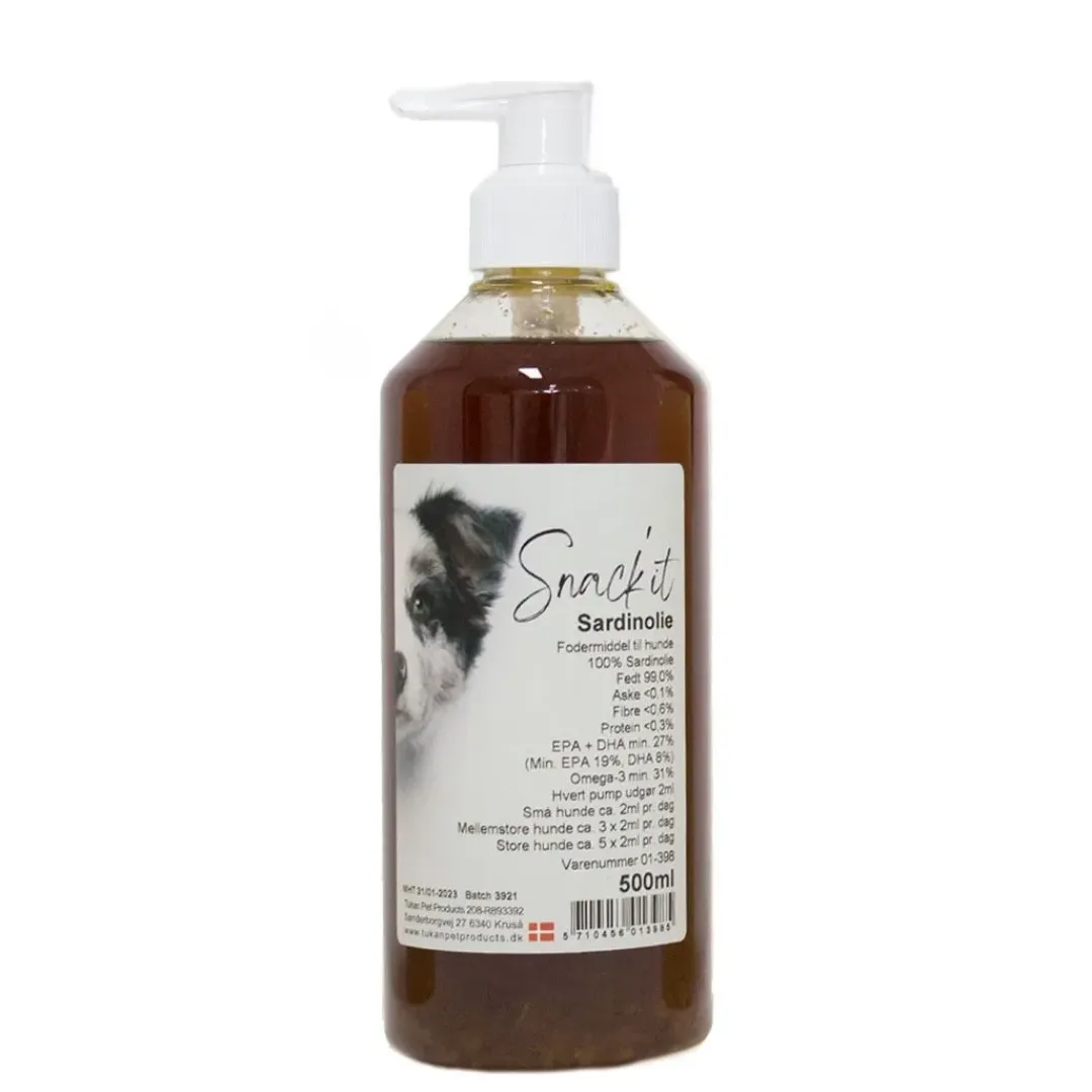 Snackit Kvalitetssnacks til hunde Snackit Sardinolie til Hunde 500 ml