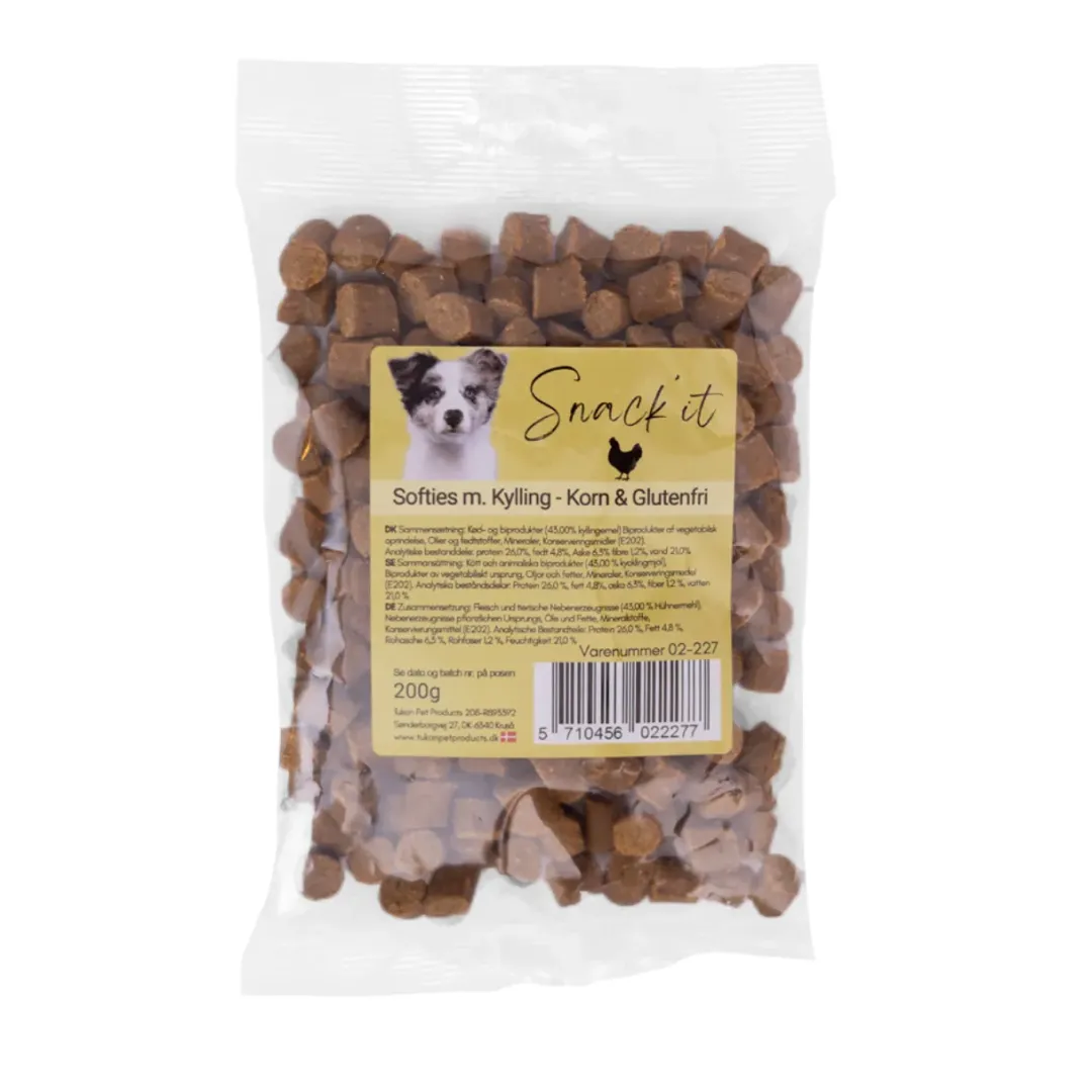 Snackit Kvalitetssnacks til hunde Softies med kylling hundesnacks 200 g - Klassisk belønning med høj accept