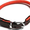 MiniZoo Timely halsbånd i rundsyet læder rødsort 35 cm - blød komfort til små og mellemstore hunde