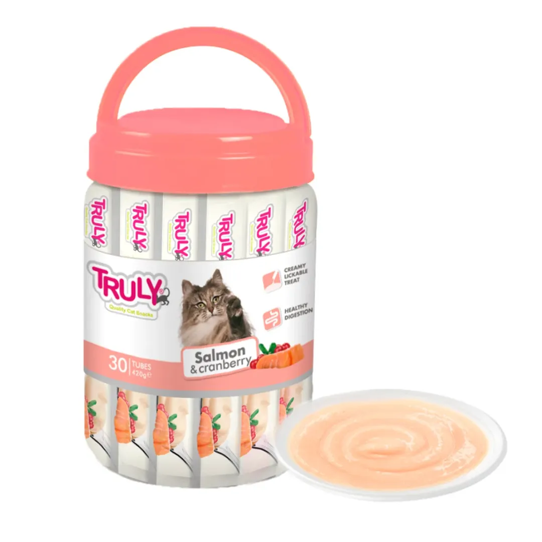 Truly Katte og Hundesnack Truly Cat Cremet Slikbar Laks & Tranebær 420g - Blød snack til forkælelse