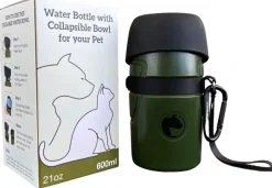 MiniZoo Vandflaske med sammenklappelig skål olivengrøn 600 ml