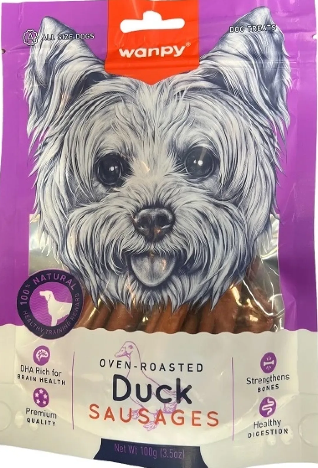 Wanpy pølser med and - naturlige hundesnacks