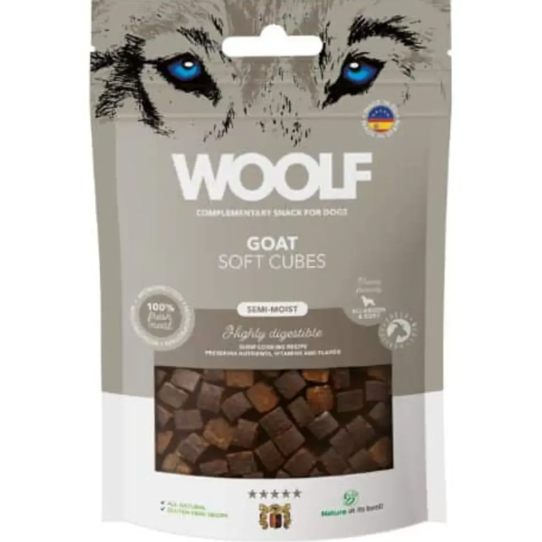 Woolf HundeSnacks og Kattesnack Woolf Hundesnack Bløde Terninger med Ged - monoprotein 100 g