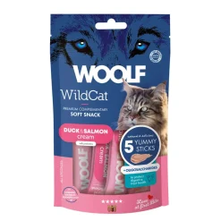 Woolf HundeSnacks og Kattesnack Woolf Wildcat Cream 5 stk - Flydende kattegodbid med and og laks
